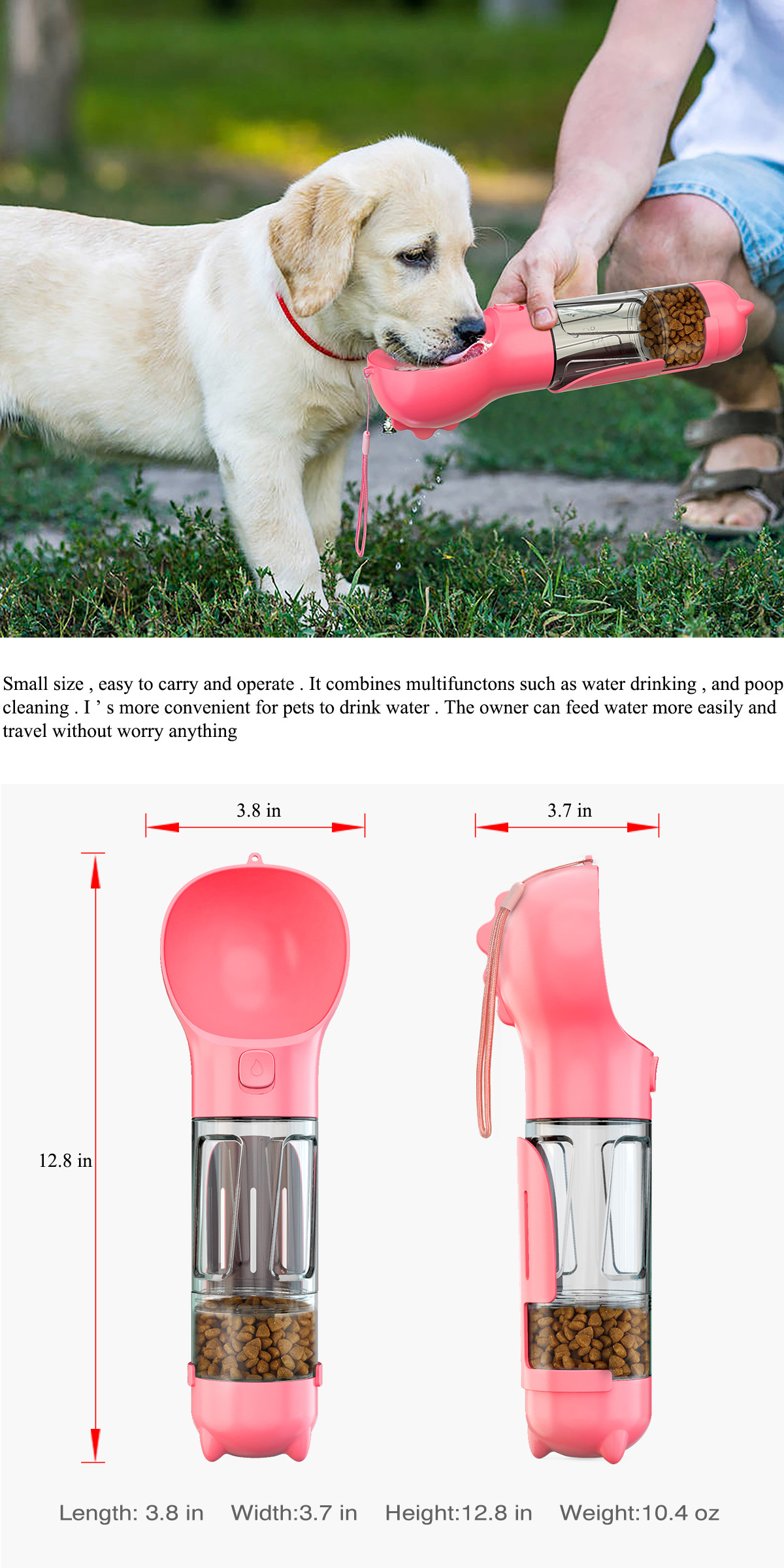 ABS 4 In 1 Pet Feeders Dog Bottle 300/500ml With Food Storage And Poop Bag