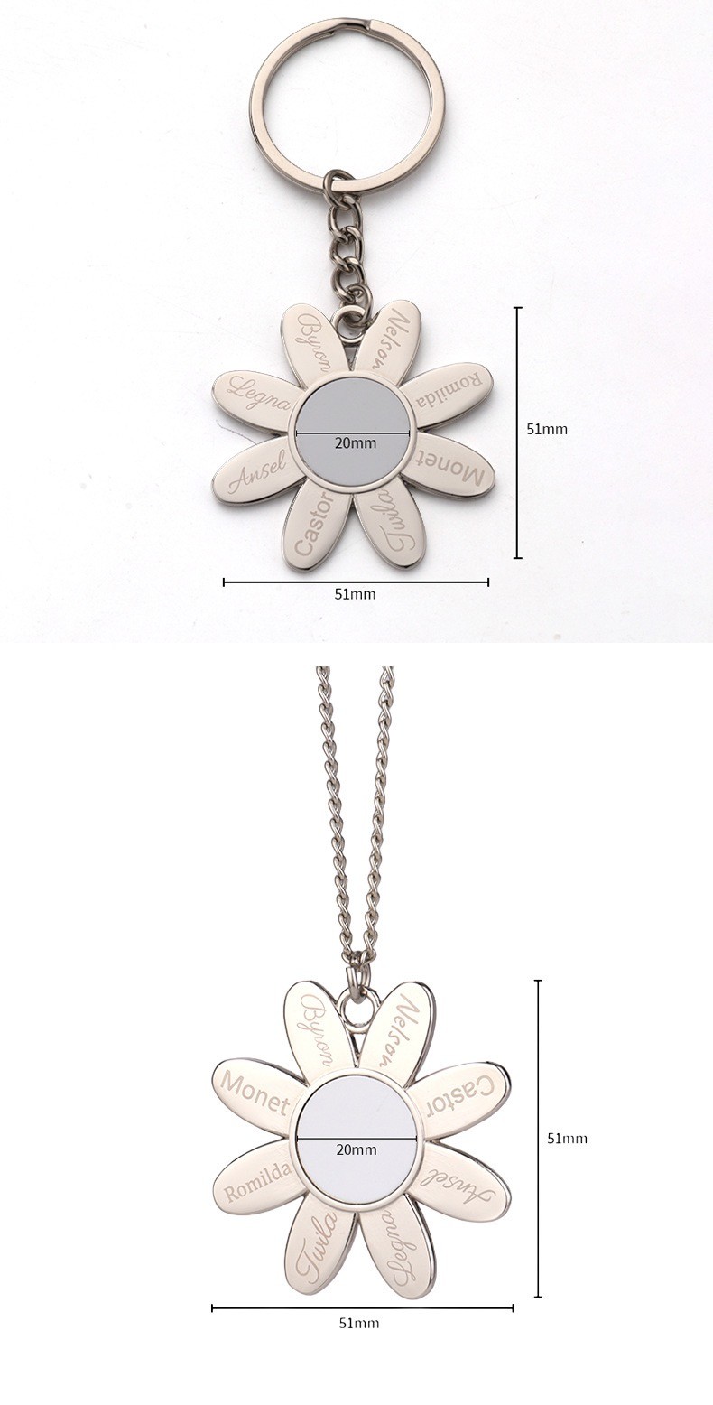 Flower Shape Metal Sublimation Keyring DIY Printing Photo Lovers Flower Necklace