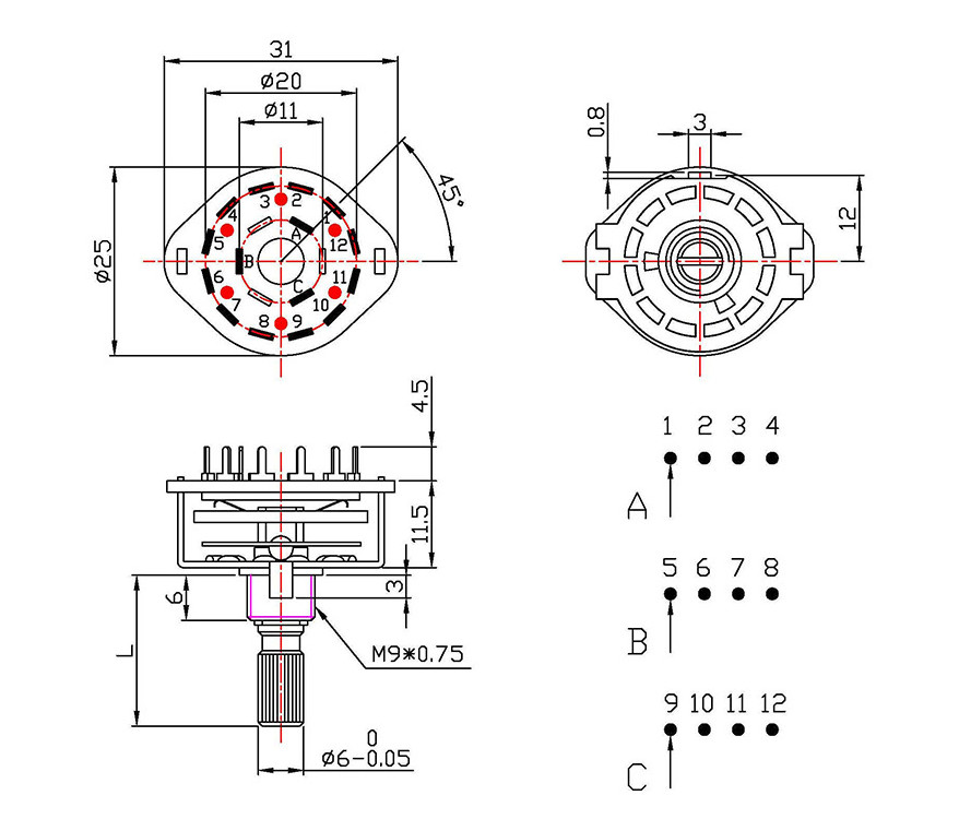 Multi Loop 2p4t Mini Rotary 500ohm Continuous Rotary Switch Speakers