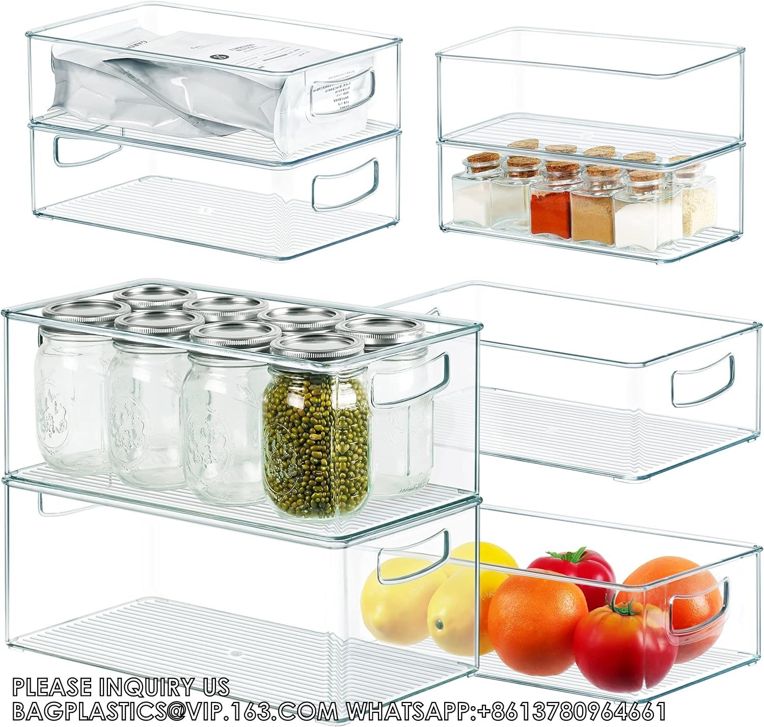 Clear Storage Bins Stackable Plastic Containers For Organizing, 8 PACK Multi-Size Organizer Bins For Freezer Pantry