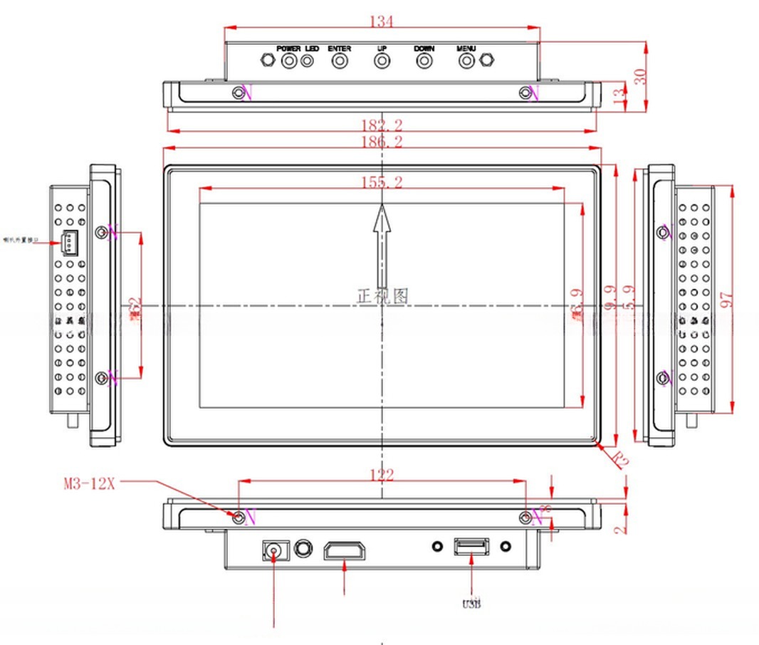 USB Interface Type 7 Inch Industrial Capacitive Touch Screen LCD Monitor With 12V DC Input