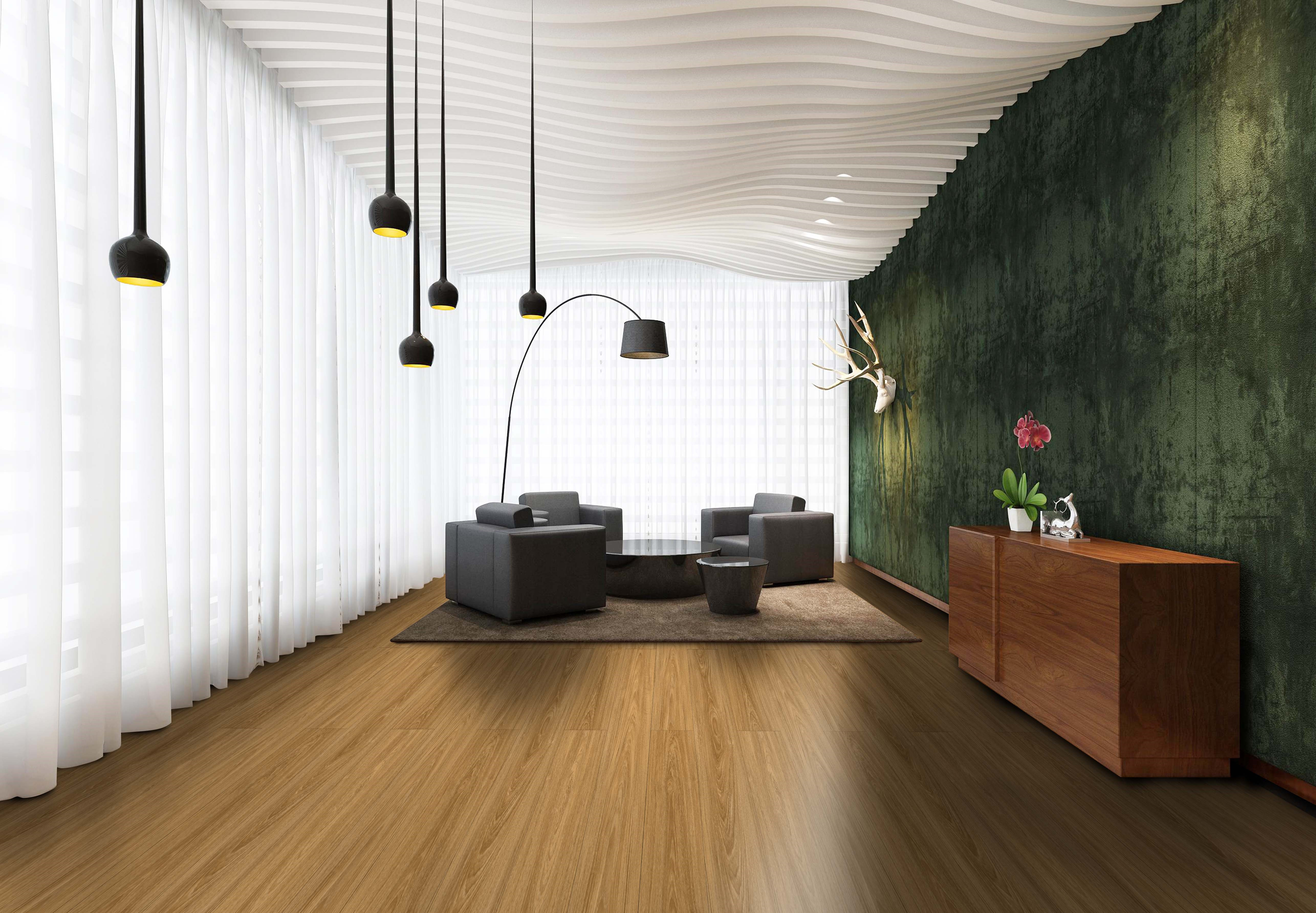 Seamless SPC Click Flooring Stable Fireproof Unilin Click Walnut Retro Style Burlywood Wood Grain GKBM JR-W18053