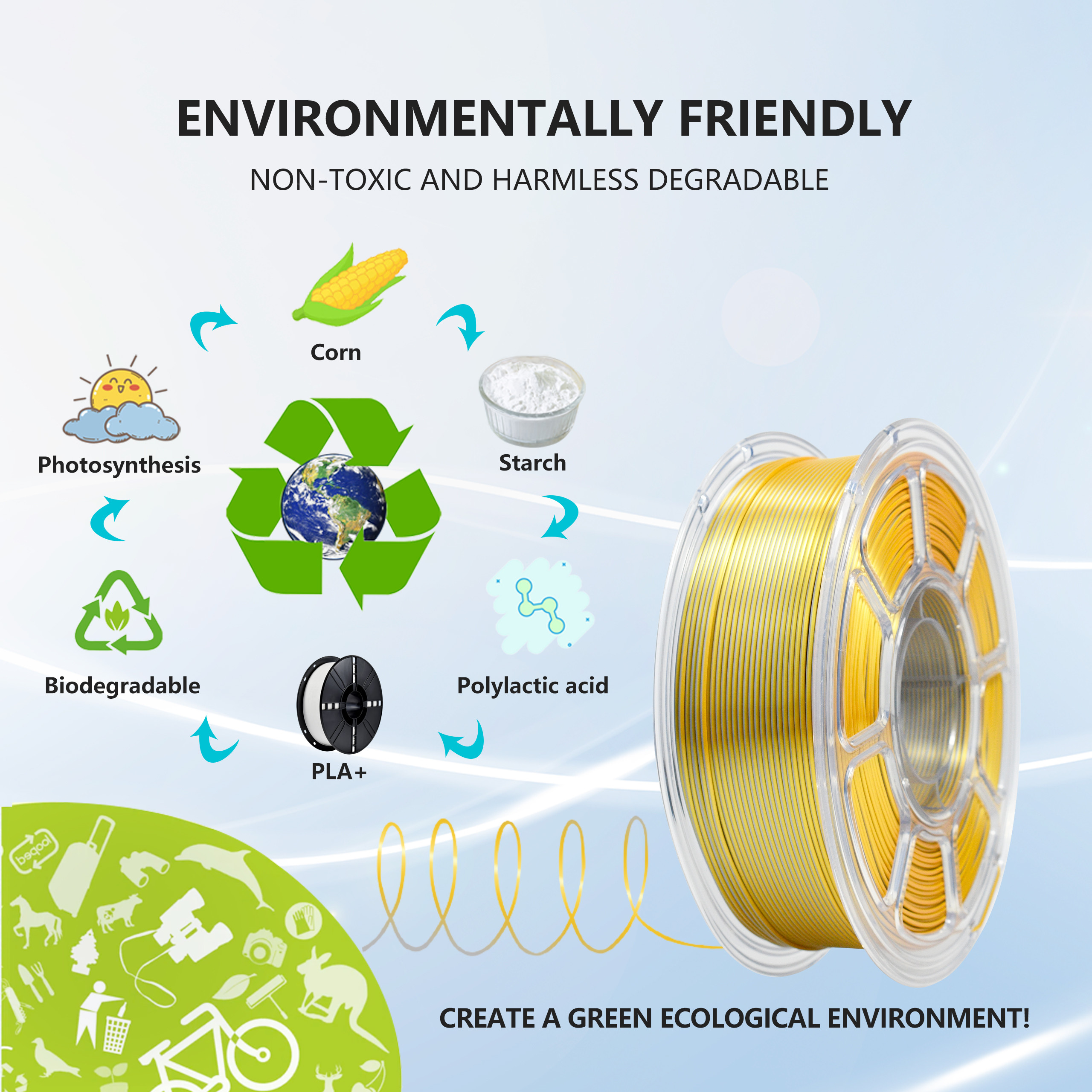 iBOSS High Strength PLA+ Filament Silk Dual Gold Silver 3D Printer Filament 1.75mm