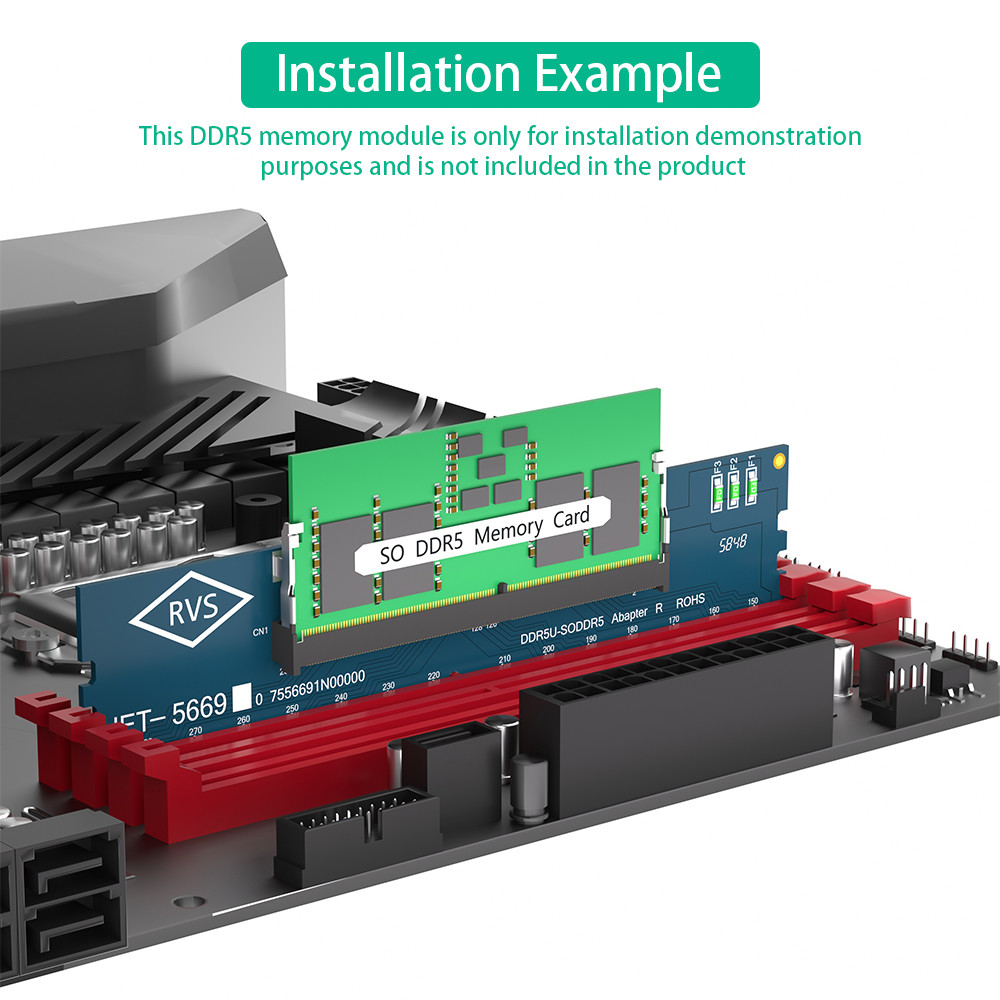 Laptop DDR5 RAM to SO DDR5 U-DIMM Desktop Adapter Card, Memory Tester SO DDR5 to DDR5 U-DIMM Converter