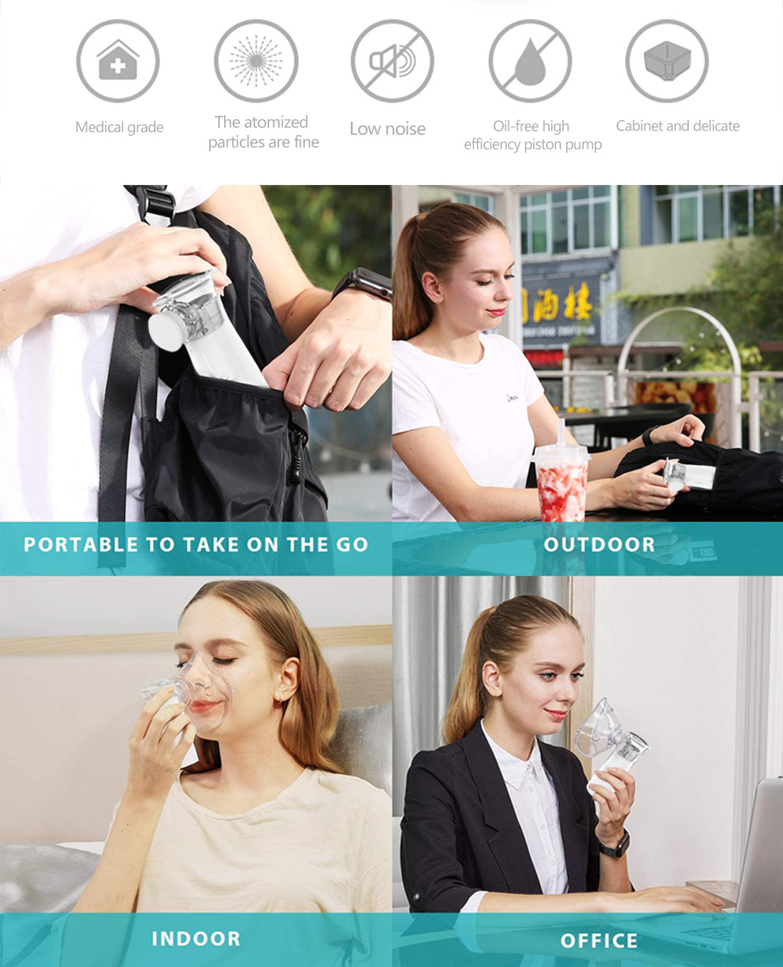 USB Inhaler Ultrasonic Mesh Nebulizer Removable AAA Battery