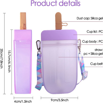 300ml Plastic Cute Water Bottle Multicolor With Straw