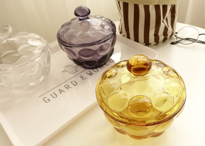 Household Decorative Wide Mouth Glass Jars Embossed Surface Handling