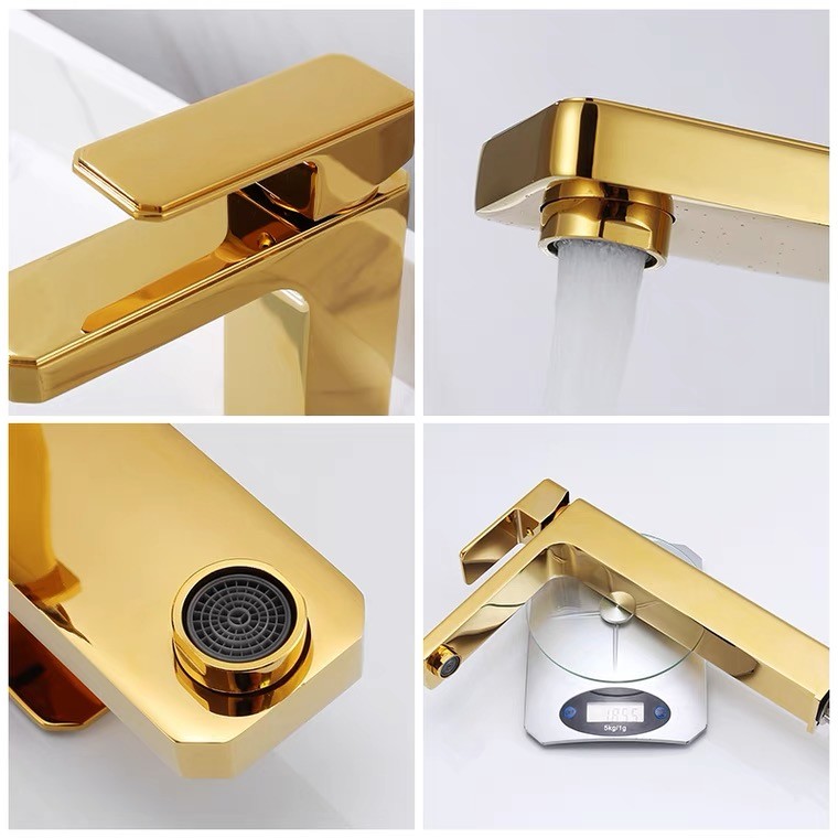 Polished Golden Brass Sanitary Ware Faucet Single Handle Wash Basin Tap