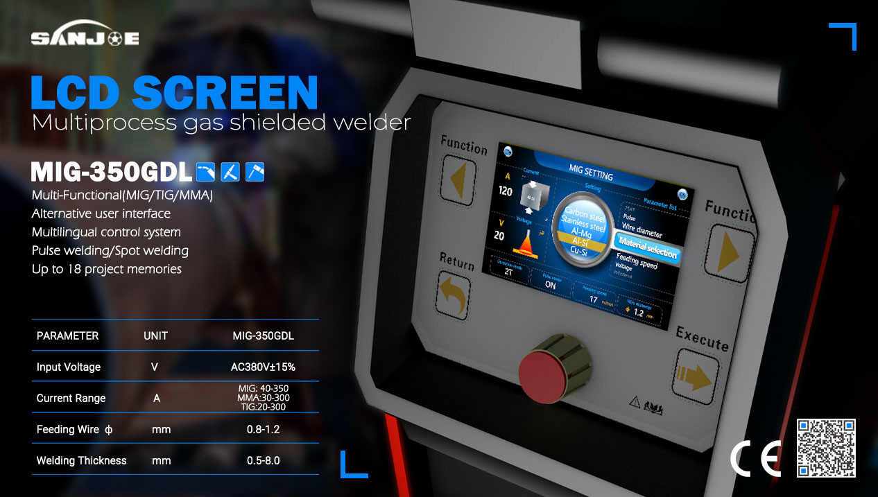 350A Emperage Dual Pulse Mig Welder Machine With 5 Inch LCD Screen