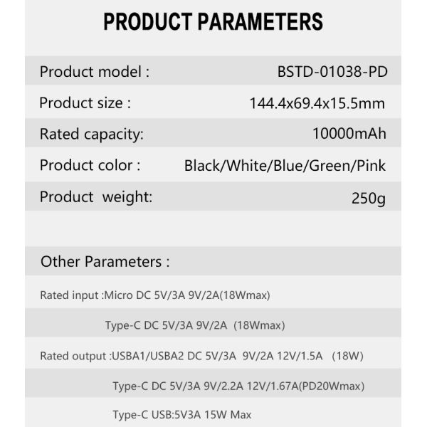 LED Display Slim Portable Charger Power Bank Fast Charging 10000mAh