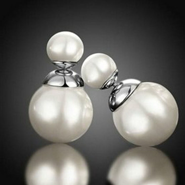Double-faced Pearl Double Pearl Beads Stud Earring (EEPEARL02)