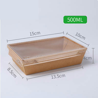 Salad PET Lid Rectangular Kraft Paper Disposable Food Container With Lid