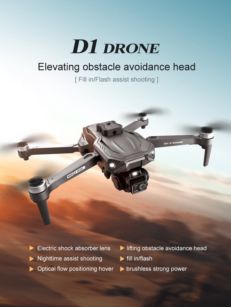 15 Minutes Maximum Flight Time Orange Quadcopter with Brushless Optical Technology and Adjustable Obstacle Avoidance