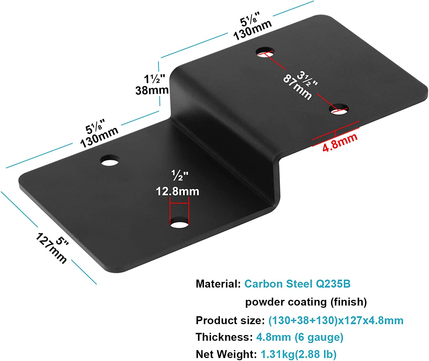 Heavy Duty Steel Black Z Brackets 6" Post To Beam Support ISO9001 Rohs CE
