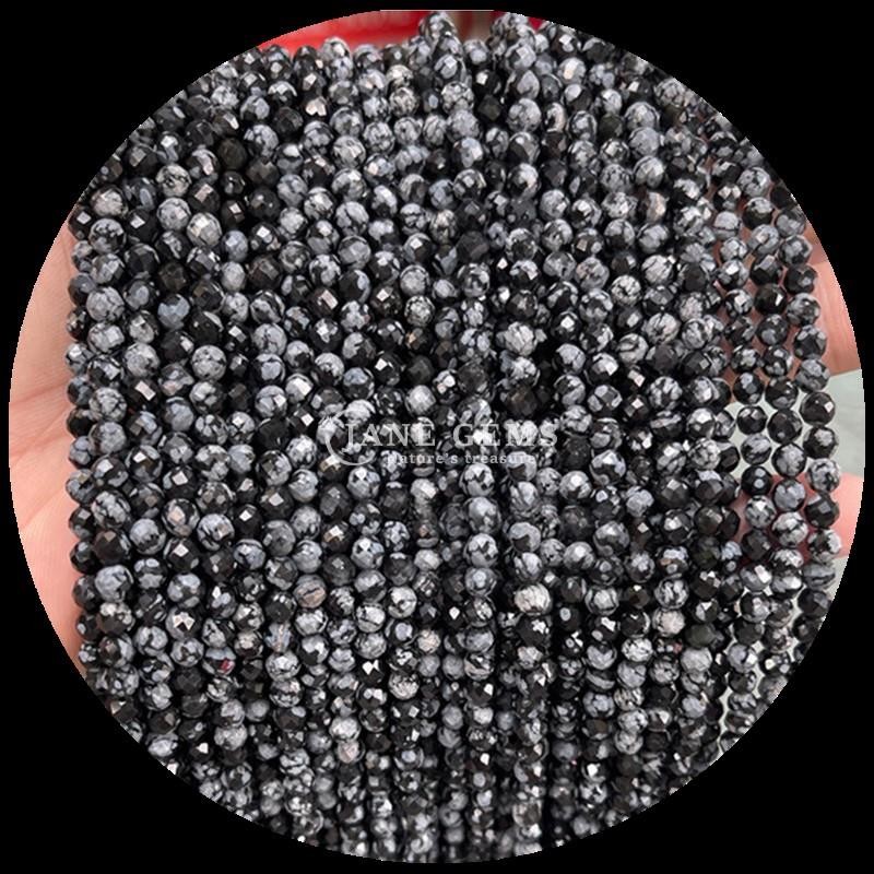 Natural Gems Bead Round Cut Faceted Crystal Healing Mini Gemstones Moss Agate Snowflake Obsidian Various Loose Bead Strands Ideal for Handcrafted