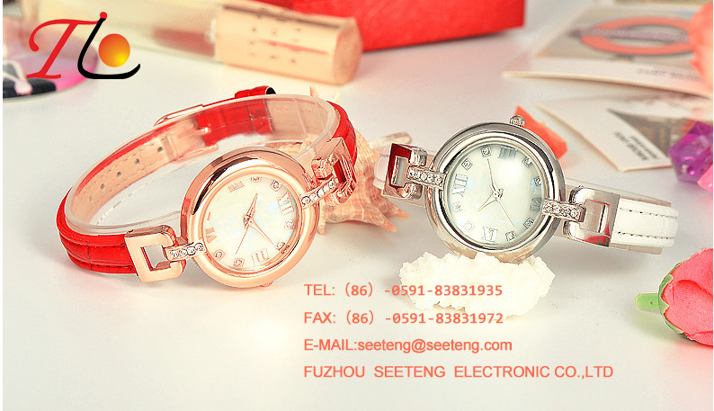 pu colorful leather band patterned dial with diamond inset fashion ladies watch