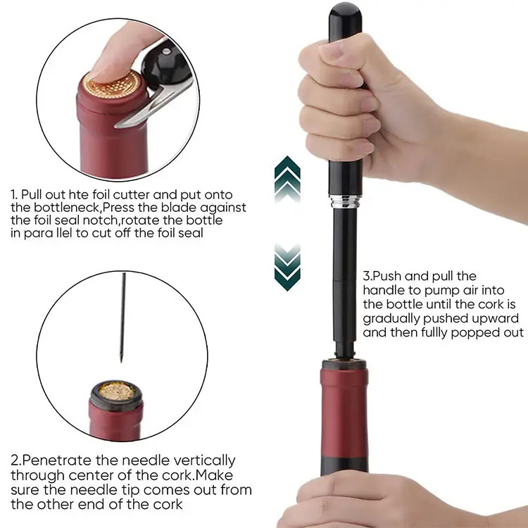 Pocket Air Pump Wine Bottle Opener Built In Foil Cutter Handheld Wine Cork Remover