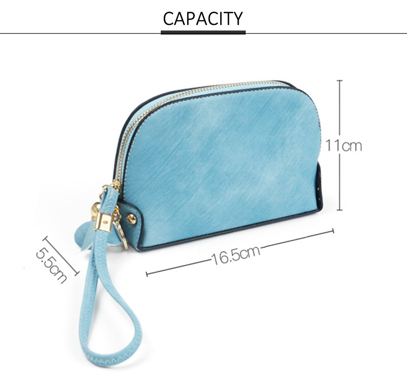 Large Capacity Half Moon Shape Plain PU Make Up Bags With Tassel