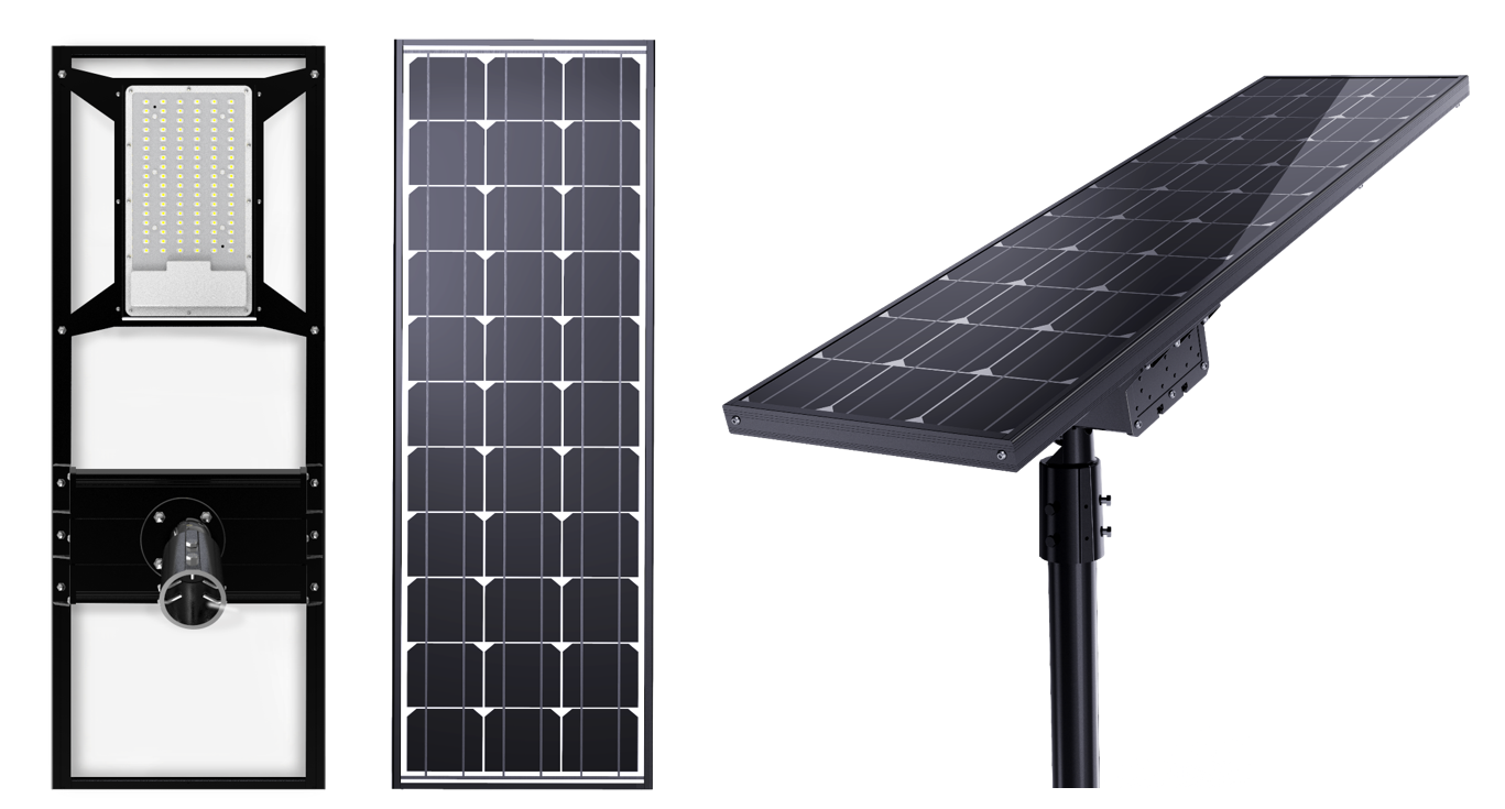 100W Rotating Angle LED Street Lamp Solar Light Integrated With Motion Sensor Monocrystalline Solar Cell