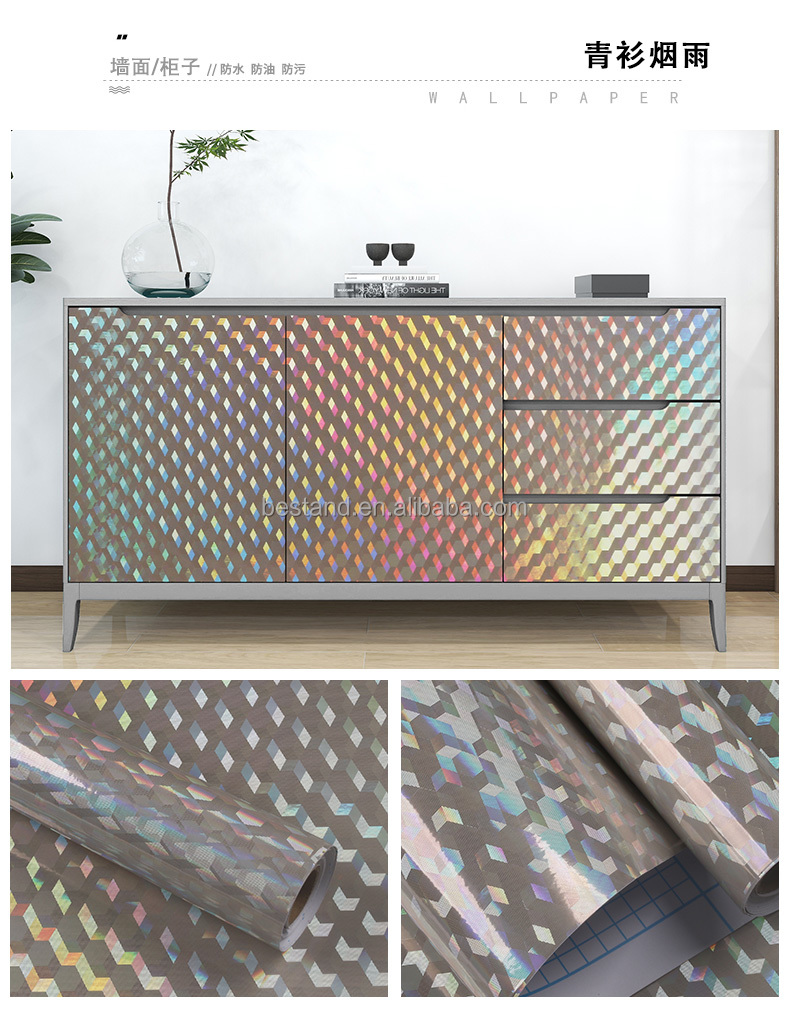 0.15mm Waterproof Black Metallic Wallpaper Oil Resistant Stainless Contact Paper
