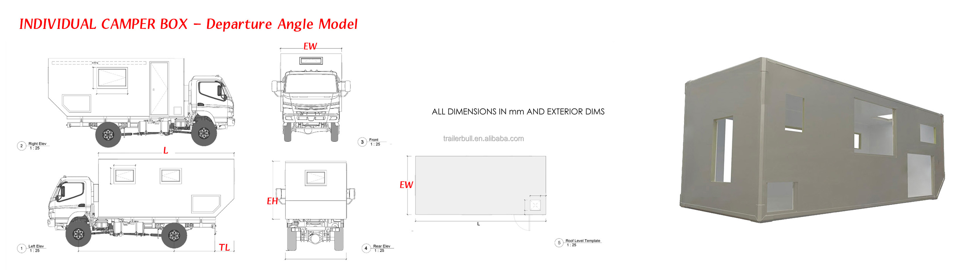 Temperature-Resistant 20ft Customizable Expedition Truck Camper Motorhome Box for RV