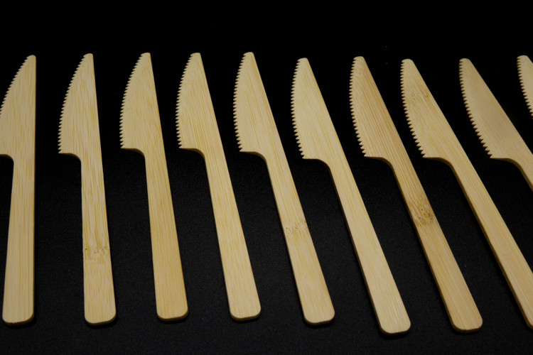 Hotel Restaurant Bamboo Knives Forks And Spoons Set Long 168mm Natural Color