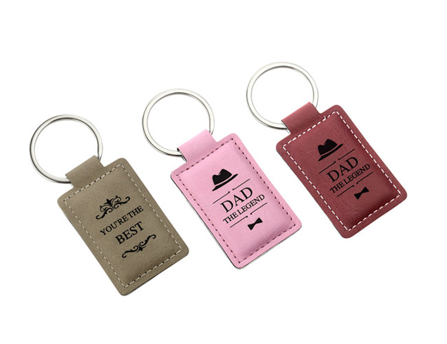 Rectangle PU Leather Key Chains Laser Logo 3mm Thick Vintage Leather Key Holder