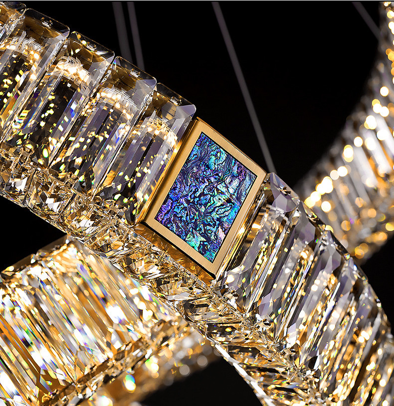 Dazzling LED Modern Crystal Ring Chandelier Double Ring OEM For Living Room