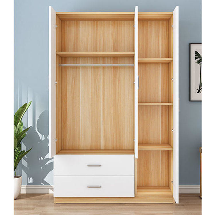 Minimalist Wood Panel Furniture 4 Door Wooden Wardrobe Closet With Drawers