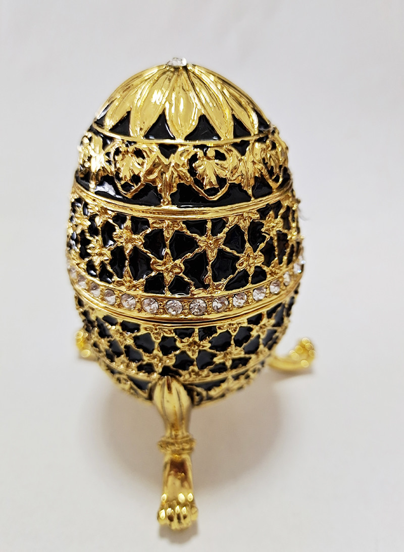 Decorative Earring Ring Trinket Holder Box Hand Painted Faberge Egg Style Hinged Jewelry Storage Case for Home Ornament