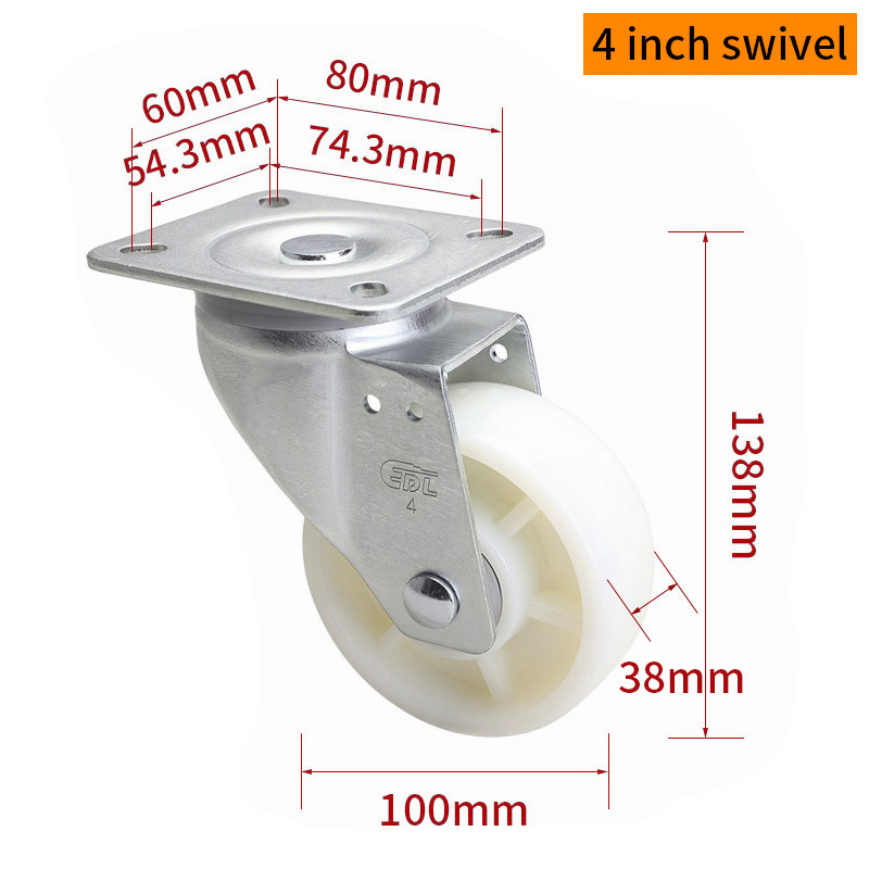 EDL‌ Medium Duty 4inch Caster TPA Plate by Rigid , Swivel and Brake Type 250kg 664P-26