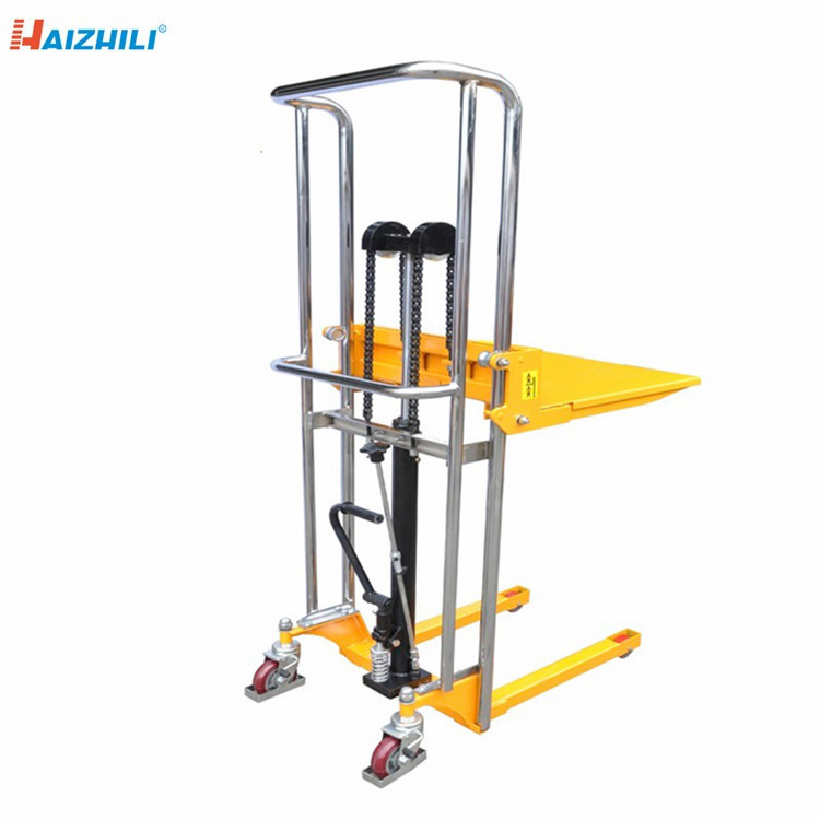 400kg 1.3 Meter Manual Forklift Stacker With Nylon Wheel Double Chain Type