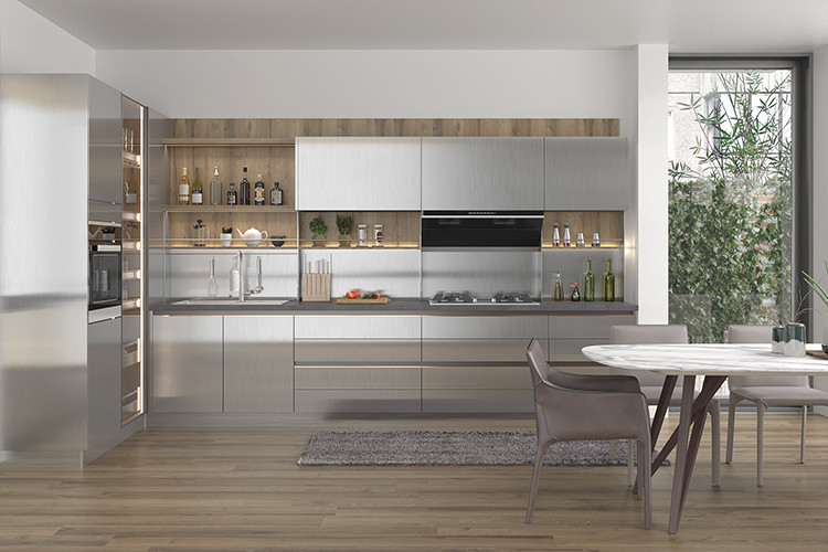 Gray Gloss Modular Stainless Steel Kitchen Cabinet Set Modern L Shaped