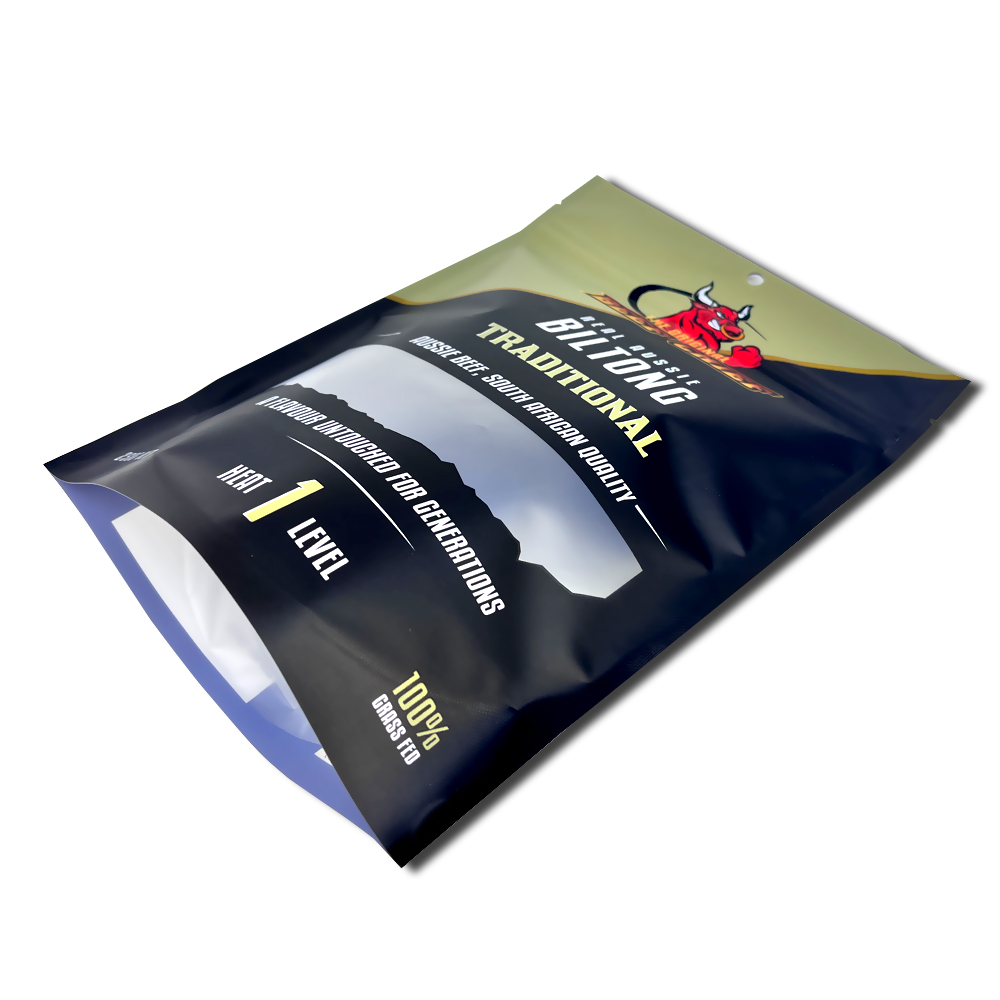 Custom Printed Clear Window Hole Aluminum Foil Stand Up Zipper Bag For Beef Packaging