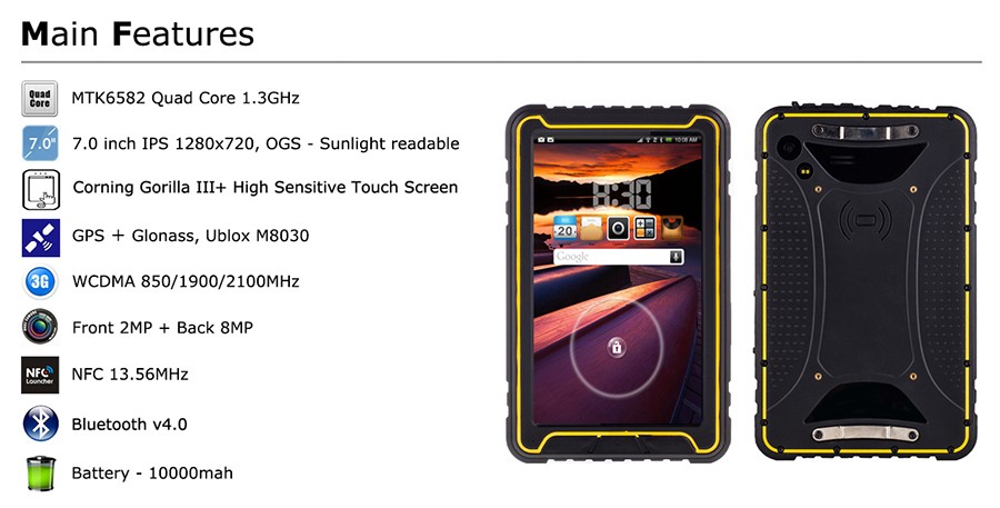 CZ484 BATL BT67 450nits rugged android tablet laptop 1GB+16GB EMCP, ip67 nfc computer