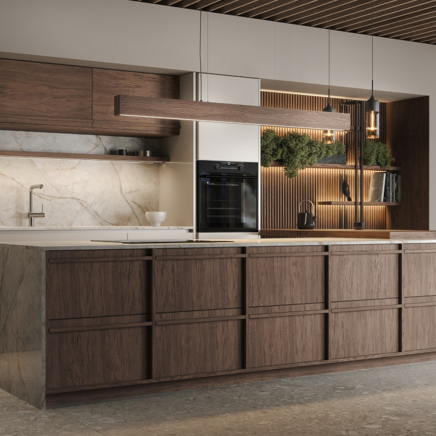 Classic Wood Kitchen Cabinet Affordable Price Customized Wood Grain Villa Kitchen Cabinet