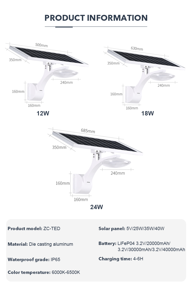 12W 18W 24W Solar Powered Street Lights Light Control Ip65 Waterproof For Garden Park
