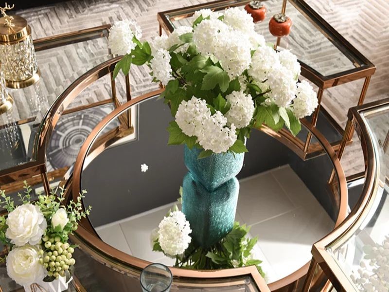 OEM Modern Glass Coffee Table Mirror Rose Gold Center Table For Lobby Home Villa