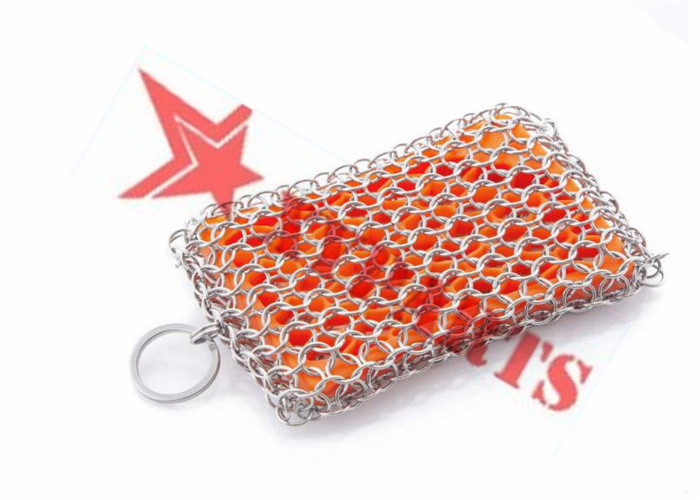 Removable Silicon Chainmail Scrubbing Pad Bind Up With Ring Mesh For Cast Iron Cleaning