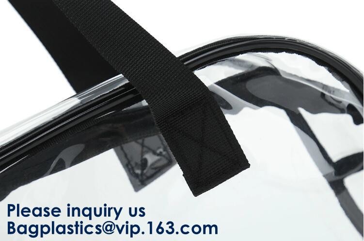 Beach Bag Clear PVC Bag Tote With Inner Pocket And Zipper Closure,PVC Bag Beach Tote With Black Handles, Bagease