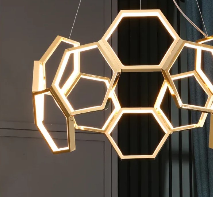 Hexagon LED Acrylic Commercial Chandelier Modern Decorative Lamps Originality Strong Bearing Capacity