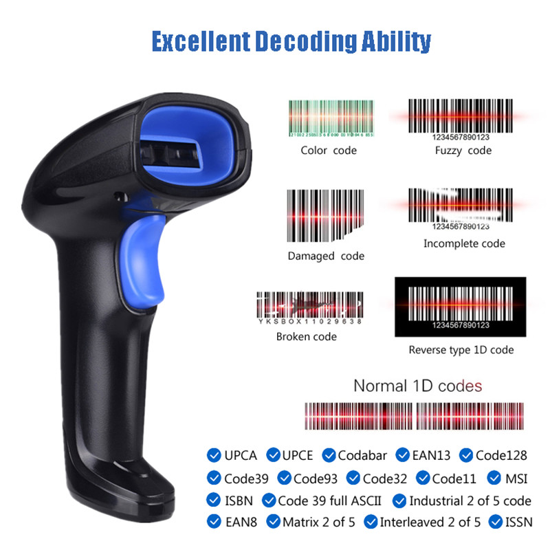 1D CCD Bluetooth Barcode Scanner Wireless For Store Supermarket YHD-1100CB