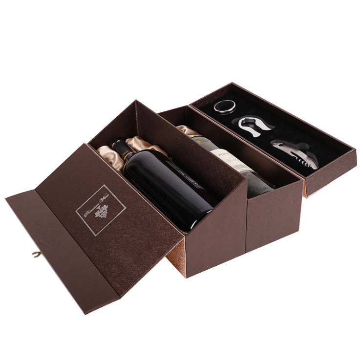 2 Bottle Custom Wine Boxes Cardboard Three - Dimensional Cut Beautiful Corner Design