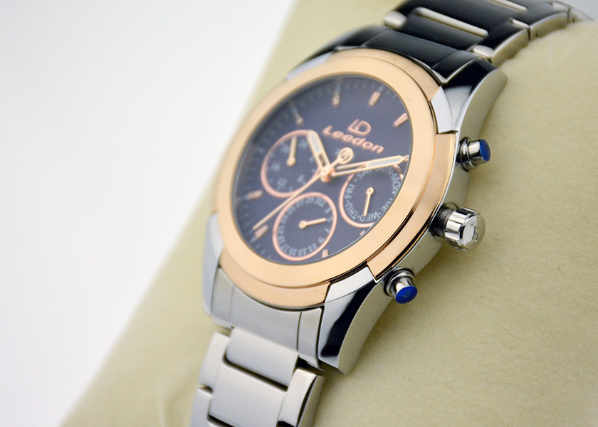 Quartz Movt Stainless Steel Chronograph Watch Waterproof 10ATM IP / PVD Plating