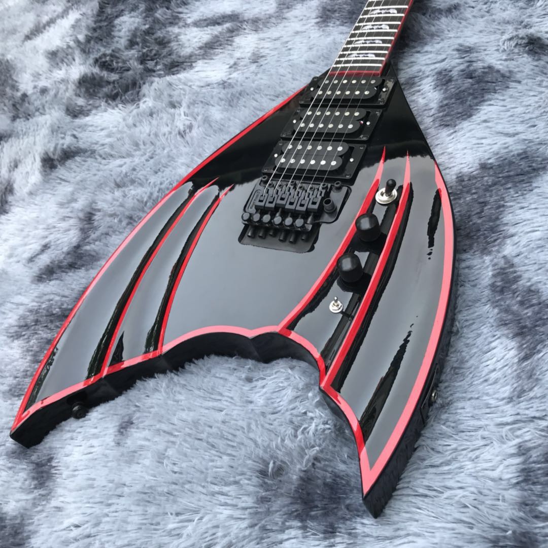 Custom black Bat 6-strings tremolo bridge electric guitar mahogany body black hardware