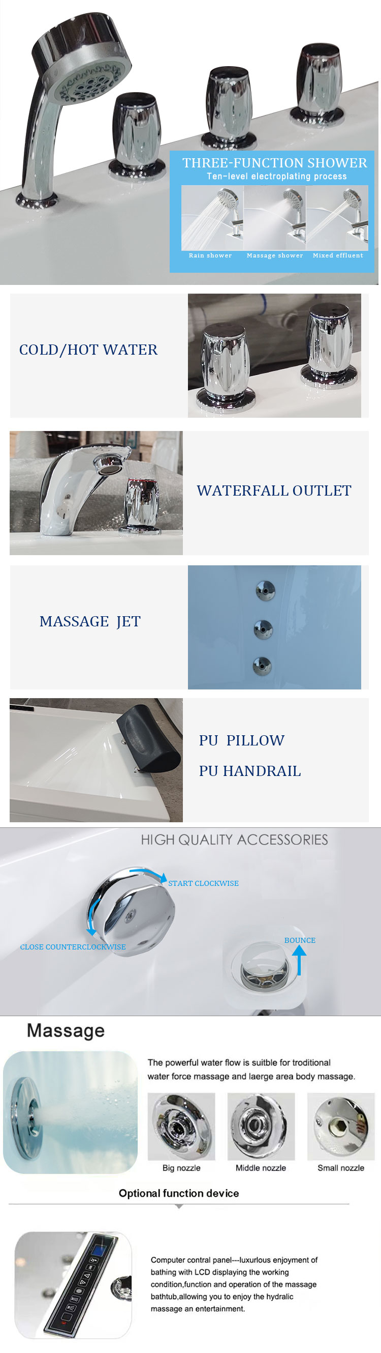 5 Foot Acrylic Air Jet Whirlpool Bathtubs 60 X 30 60 X 32 60 X 36