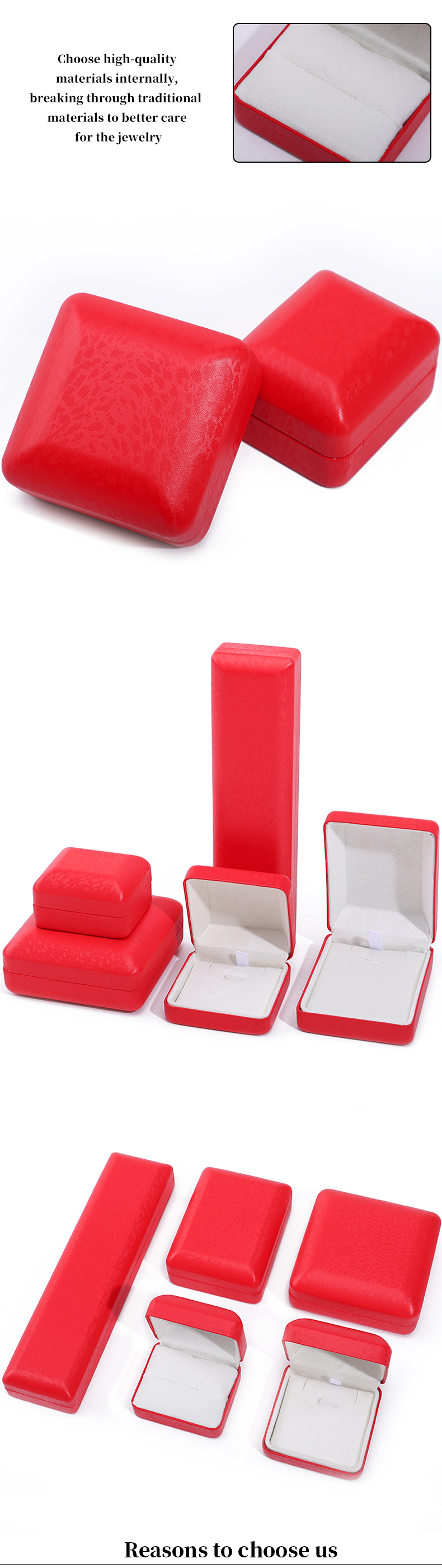Red Convex Roof PU Leather Luxury Jewelry Box Set with Snow Grain Velvet Lining