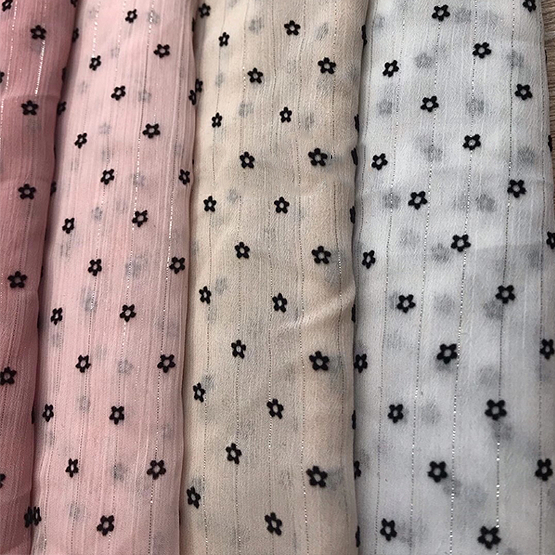 Shimmer Silver Gauze Chiffon Crepe Fabric Crinkle Taffeta Fabric 120-130GSM