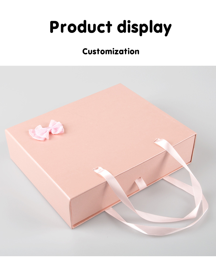 Custom Logo Pink Color Cardboard Drawer Gift Box With Pink Ribbon Luxury Gift Boxes