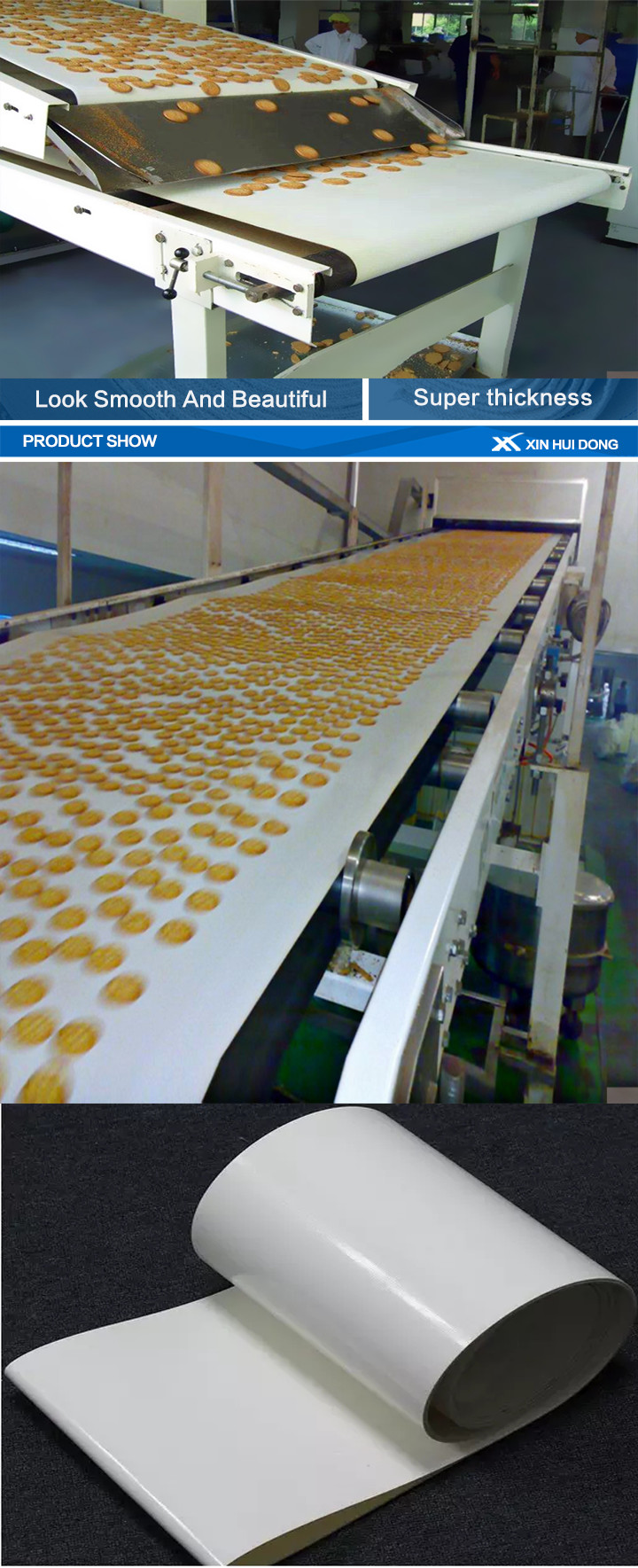 White Food Grade Adjustable Roller Conveyor Customized Size With Rubber Belt